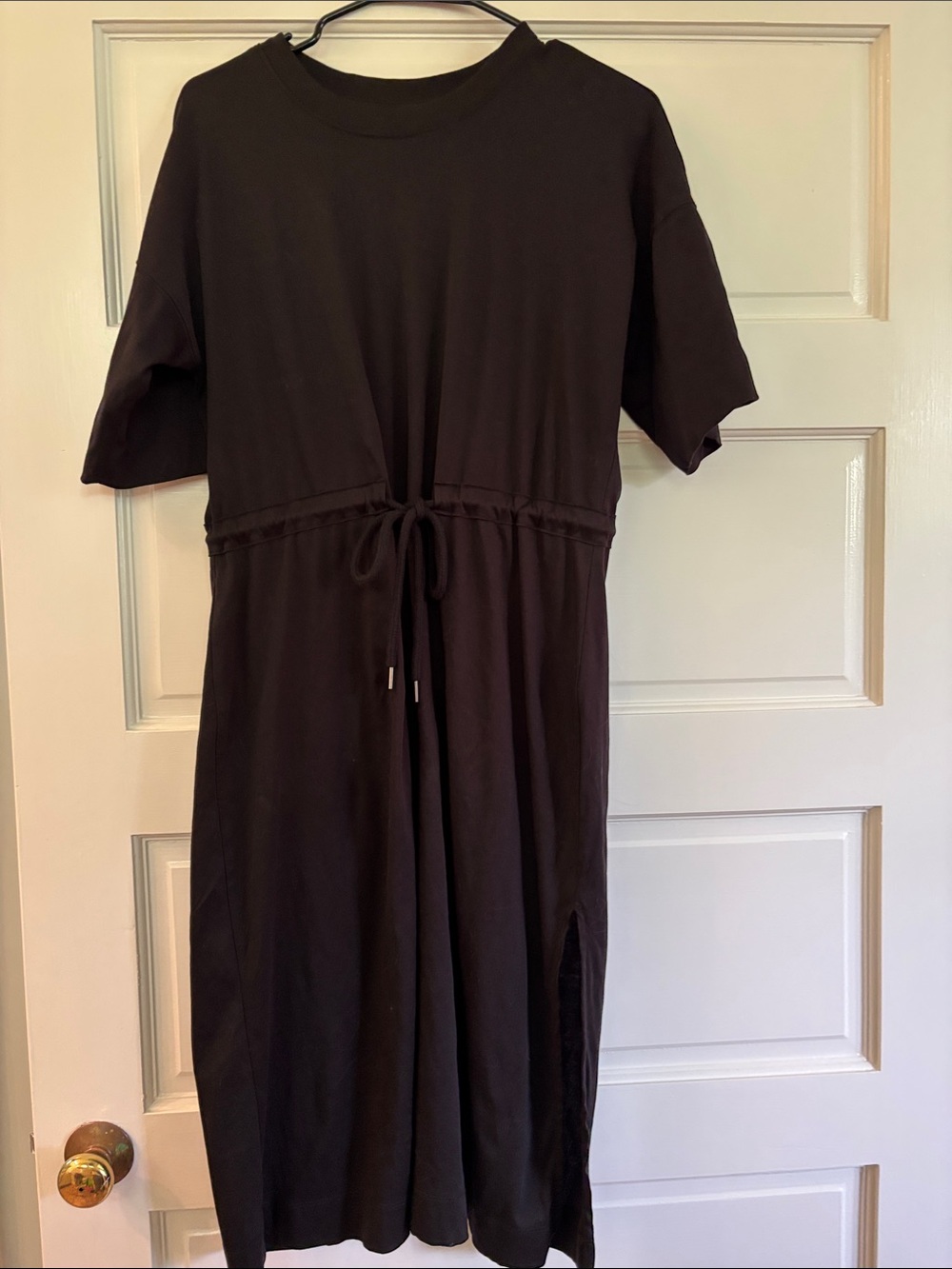 Everlane The Luxe Cotton Tie-Front Midi Dress Short Sleeve Cinched Black XS